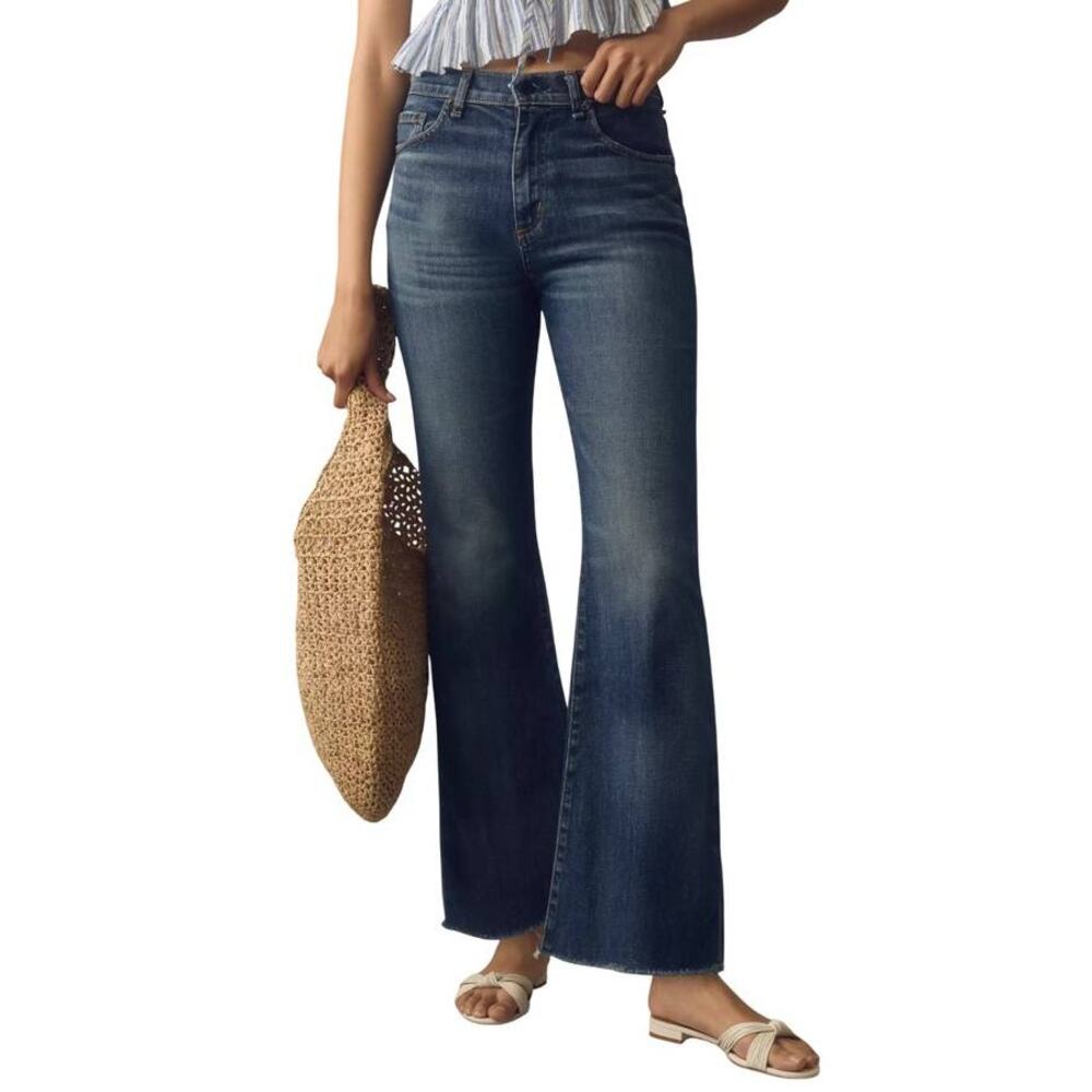 ASKK NY Geek High Rise Cropped Flare Jeans Raw Hem Auburn Blue 31 Japanese Denim - Picture 5 of 8